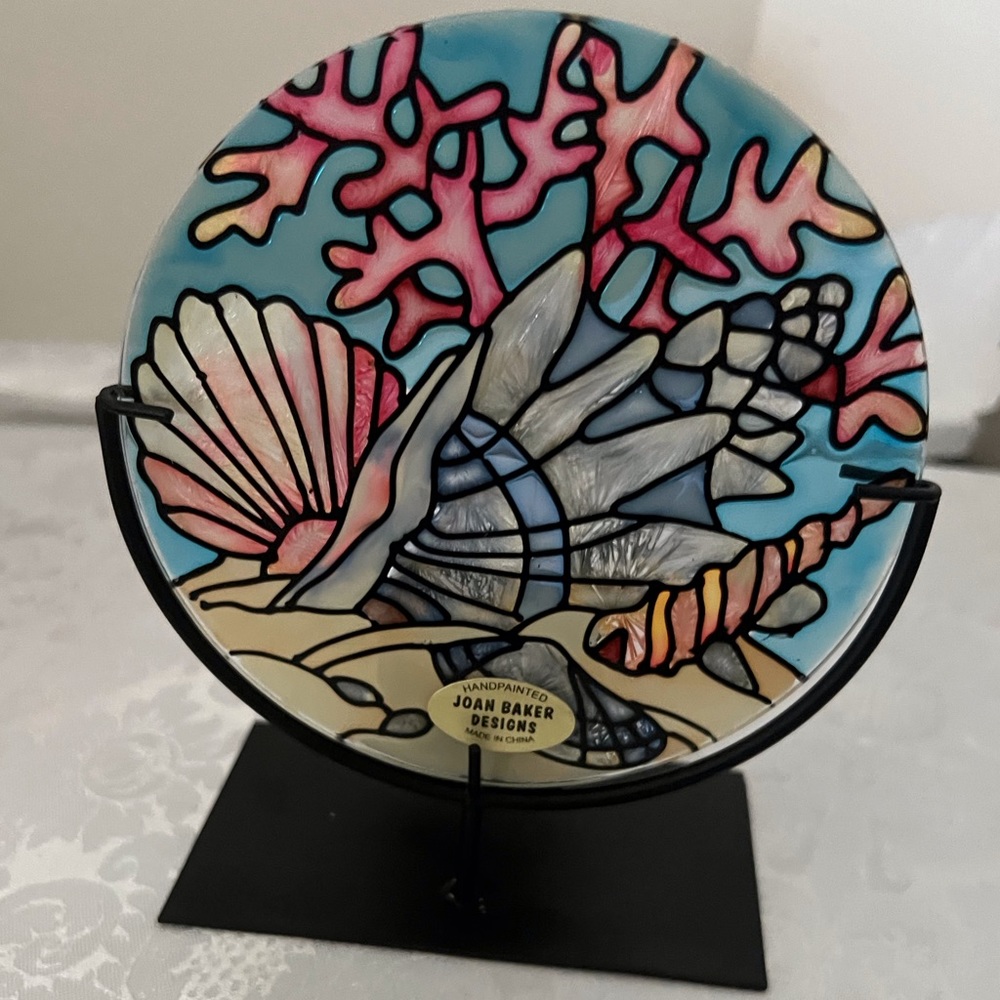 Vintage Handpainted Stained Glass Tealight Holder - “Tiffany Seashells” - Picture 1 of 4